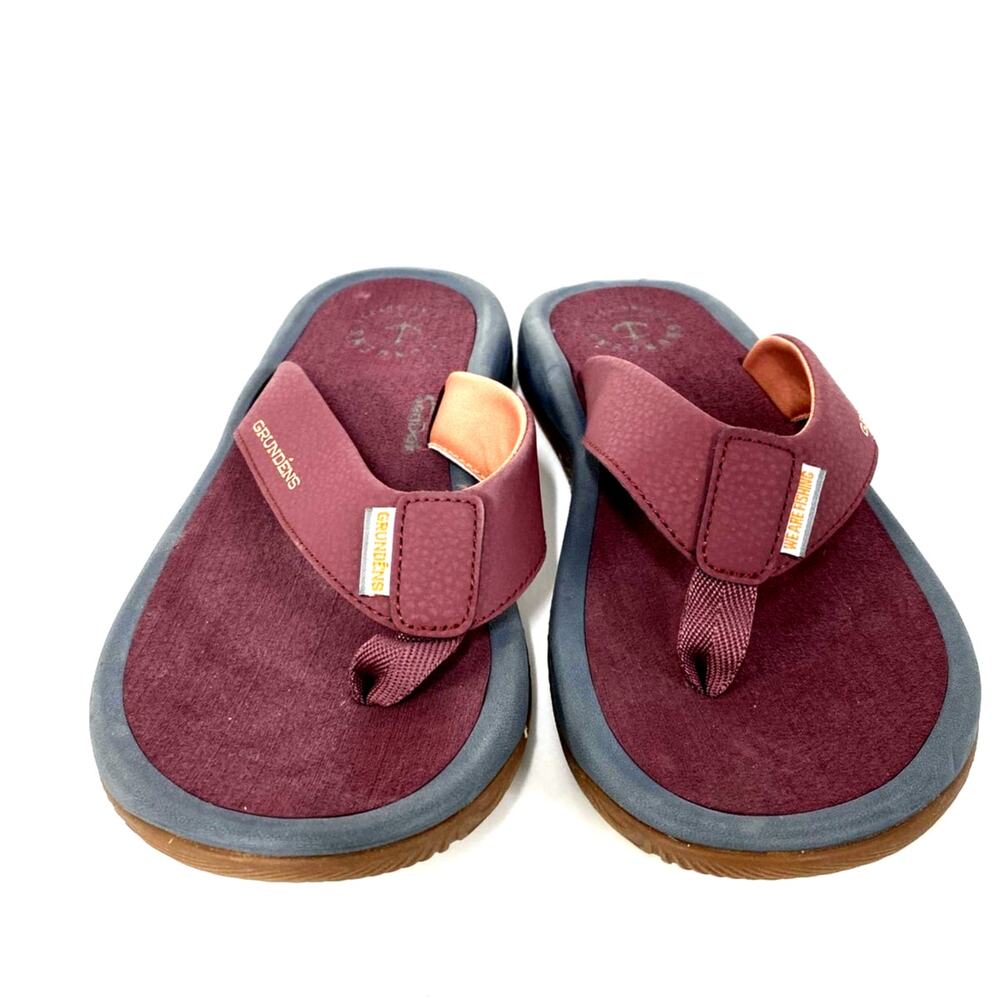 Women's Sz 8 GRUNDEN'S Deck Mate 3-Point Maroon / Light Mahogany EVA Flip Flops